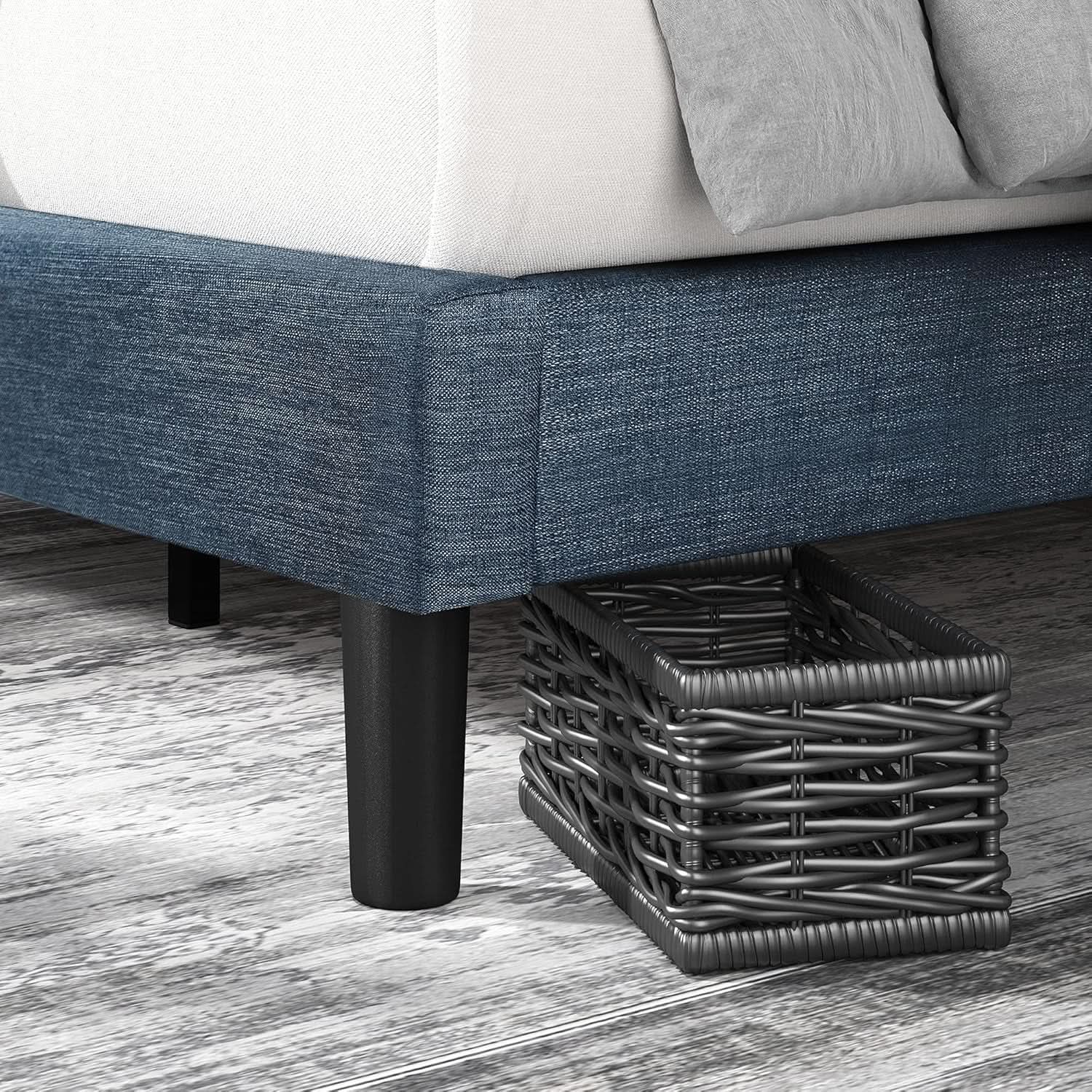 Omkaram Navy Upholstered Platform Bed Frame No Box Spring from PriceLows™