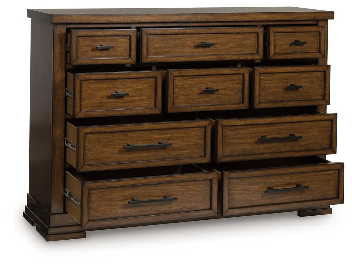 Taffenbrook Dresser | Medium Brown | Lined Top Drawers | 64 Inch Width