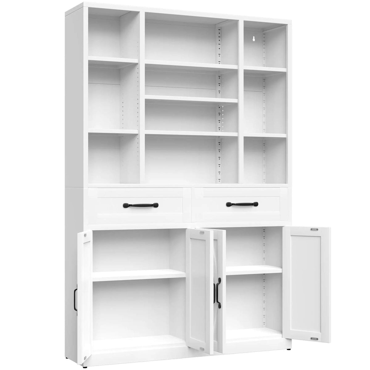 Industrial Bookcase Tall With Adjustable Shelves, Drawers & Doors | 47.2 x 11.8 x 70.9 in | Steel | Home Office