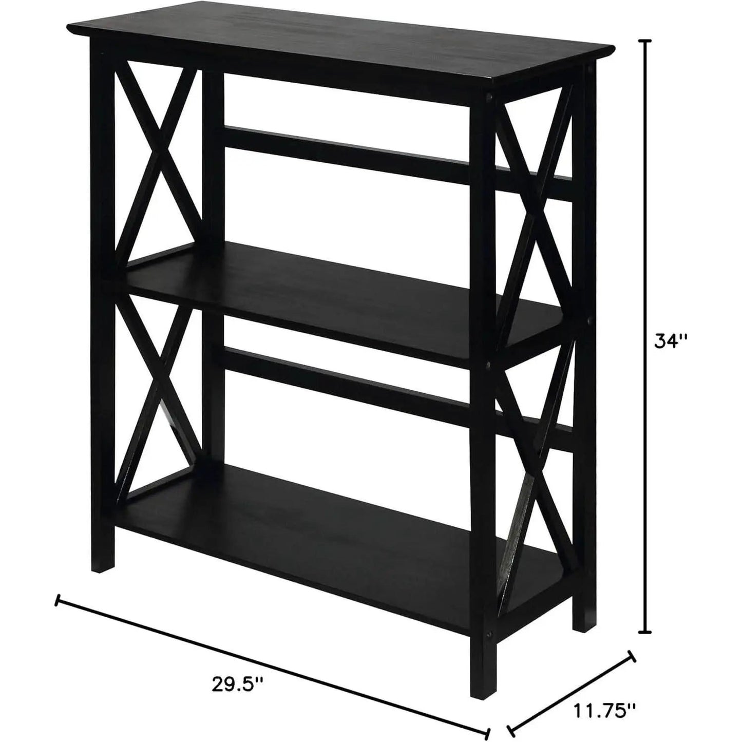 Montego 3 Shelf Bookcase Black Solid Wood Construction from PriceLows™