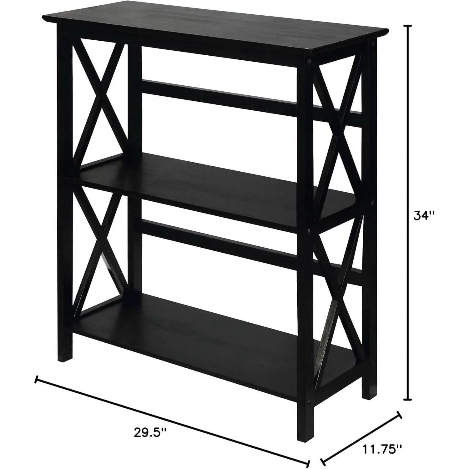 Montego 3 Shelf Bookcase Black Solid Wood Construction from PriceLows™