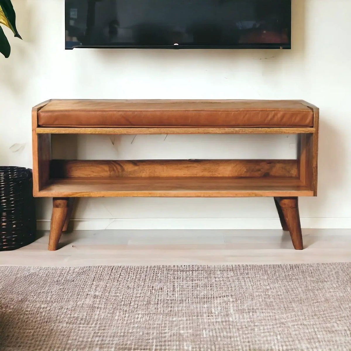 Solid Wood Bench With Upholstered Sea | 3 Pieces | Mango Wood | Home