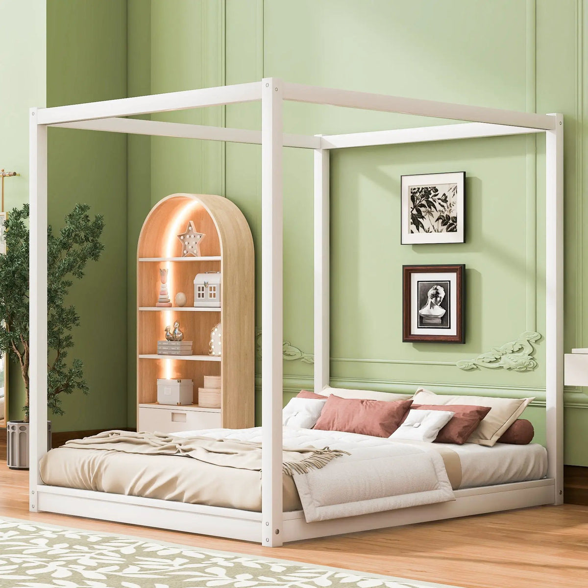 Canopy Platform Bed | Solid Pine Wood | Airflow Slats