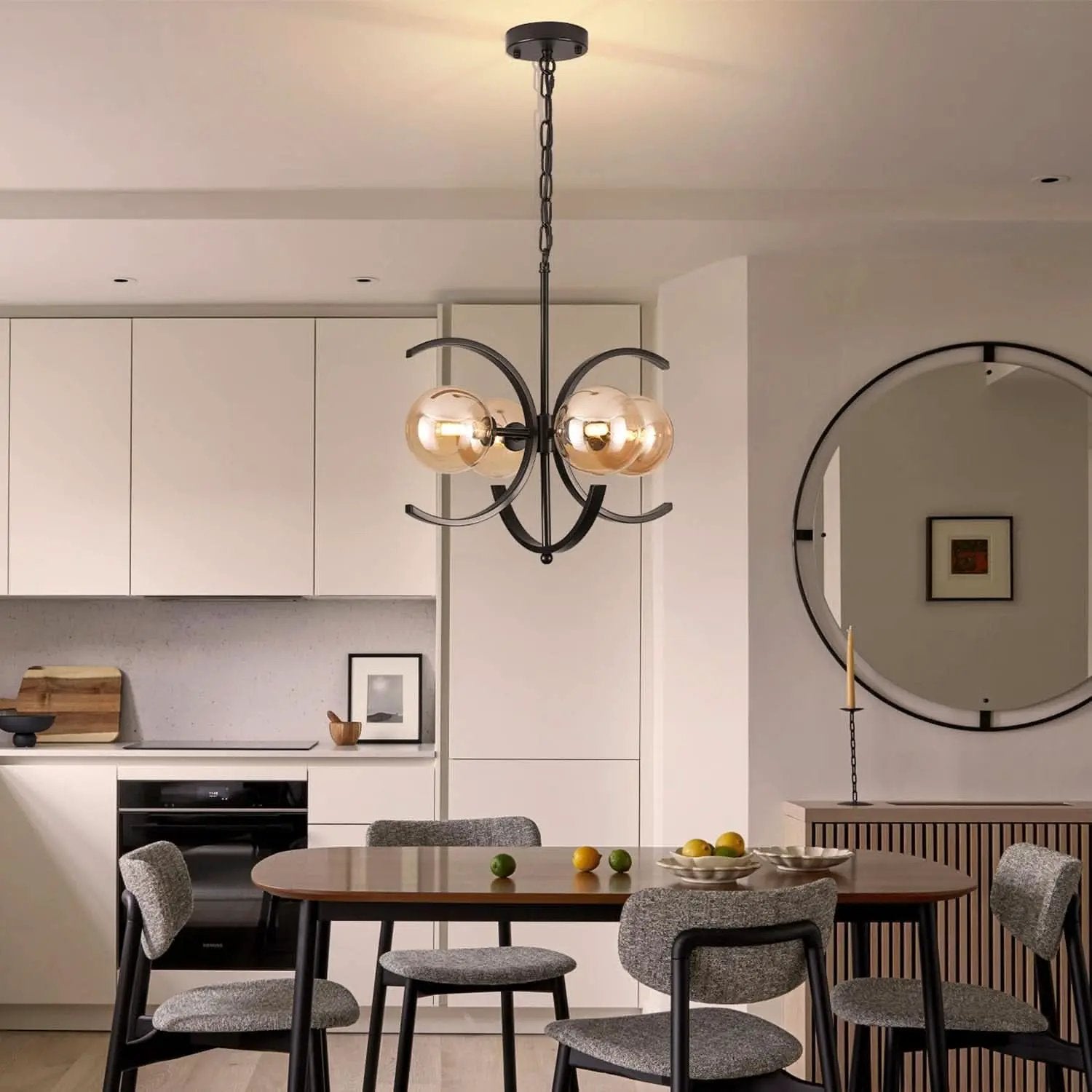 Black Sputnik Chandelier 4 Light Amber Glass Globes from PriceLows™