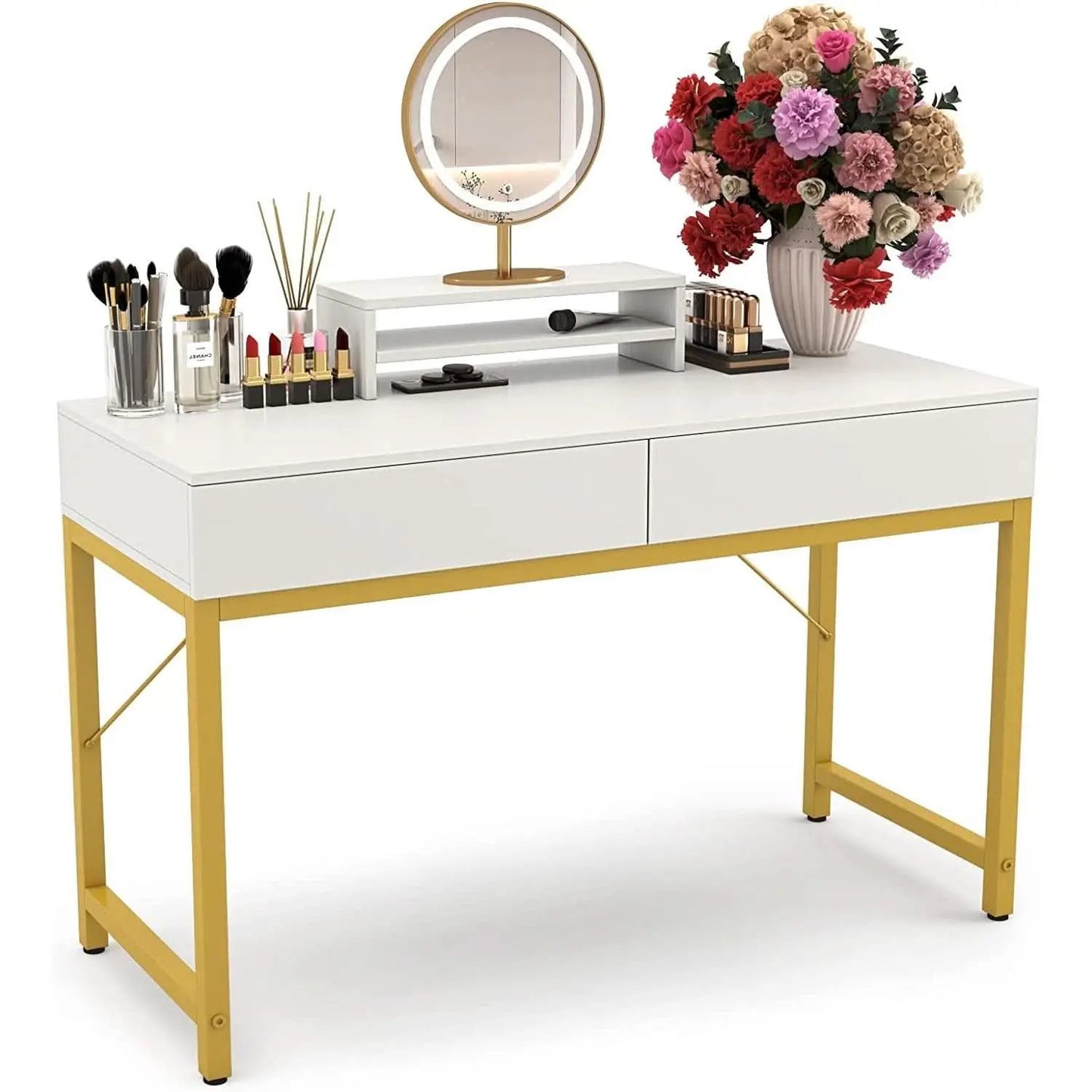 White Home Office Desk With Drawer And Monitor Stand from PriceLows™
