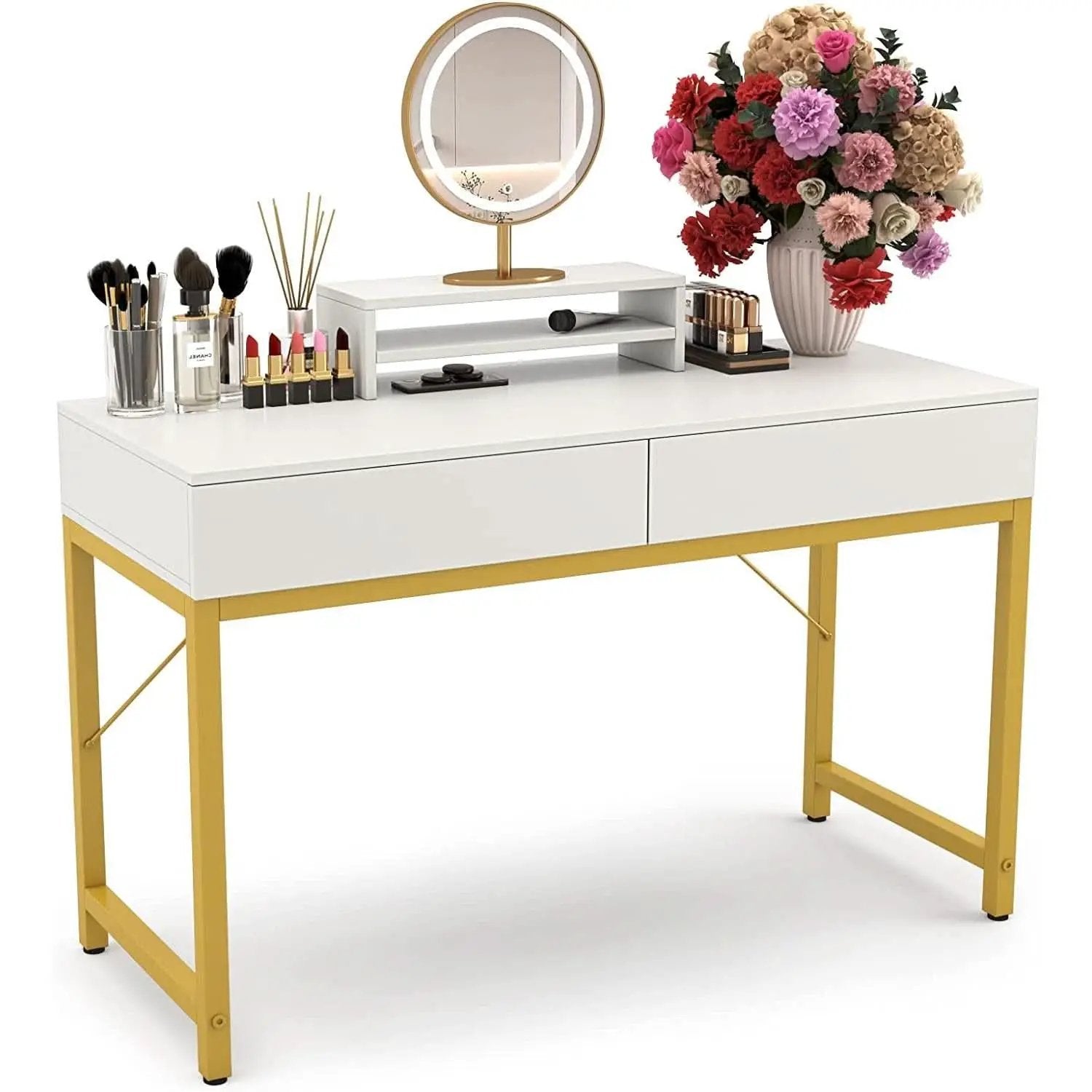 White Home Office Desk With Drawer And Monitor Stand from PriceLows™