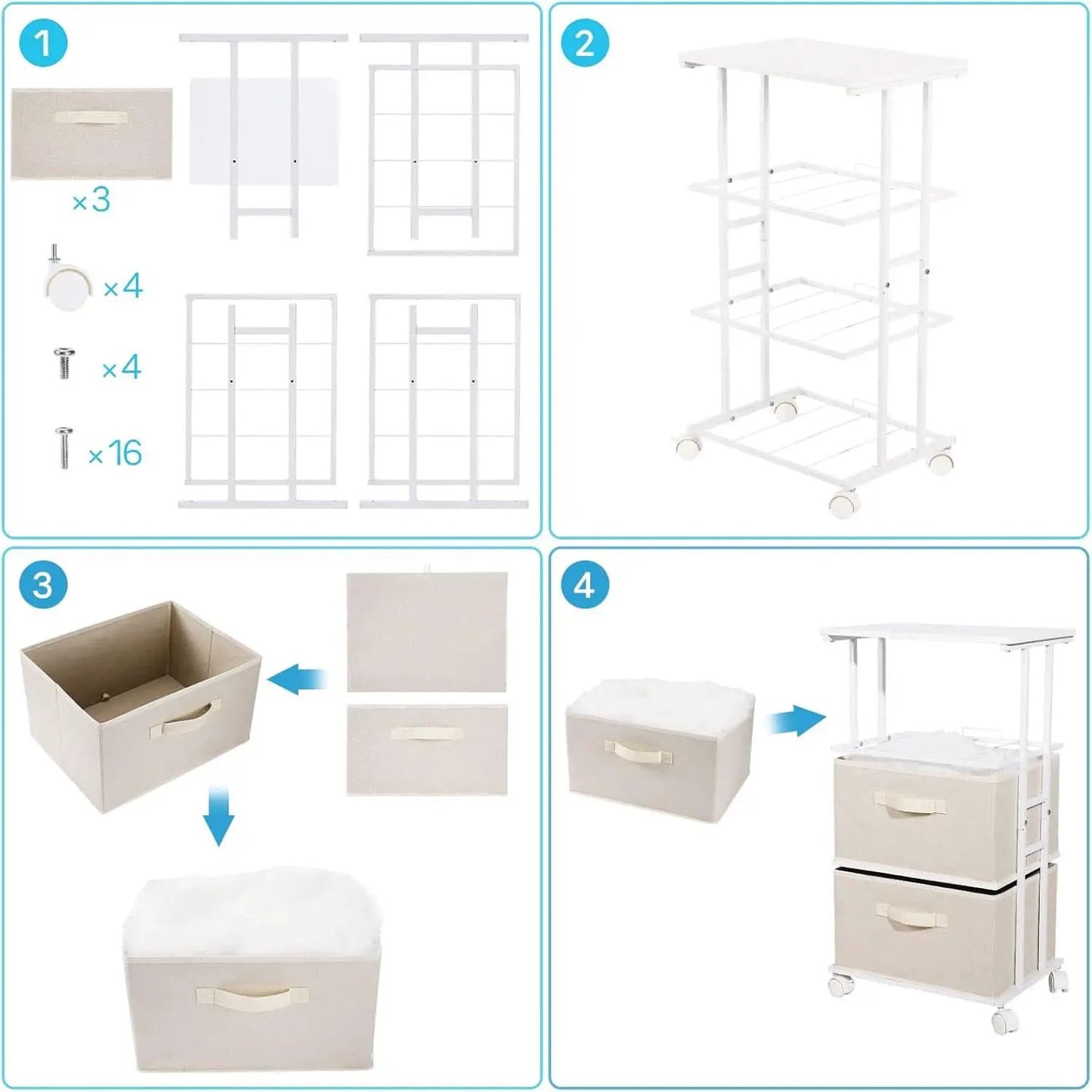 Beige Dresser Tower With 3 Drawers And Wood Top Fabric from PriceLows™