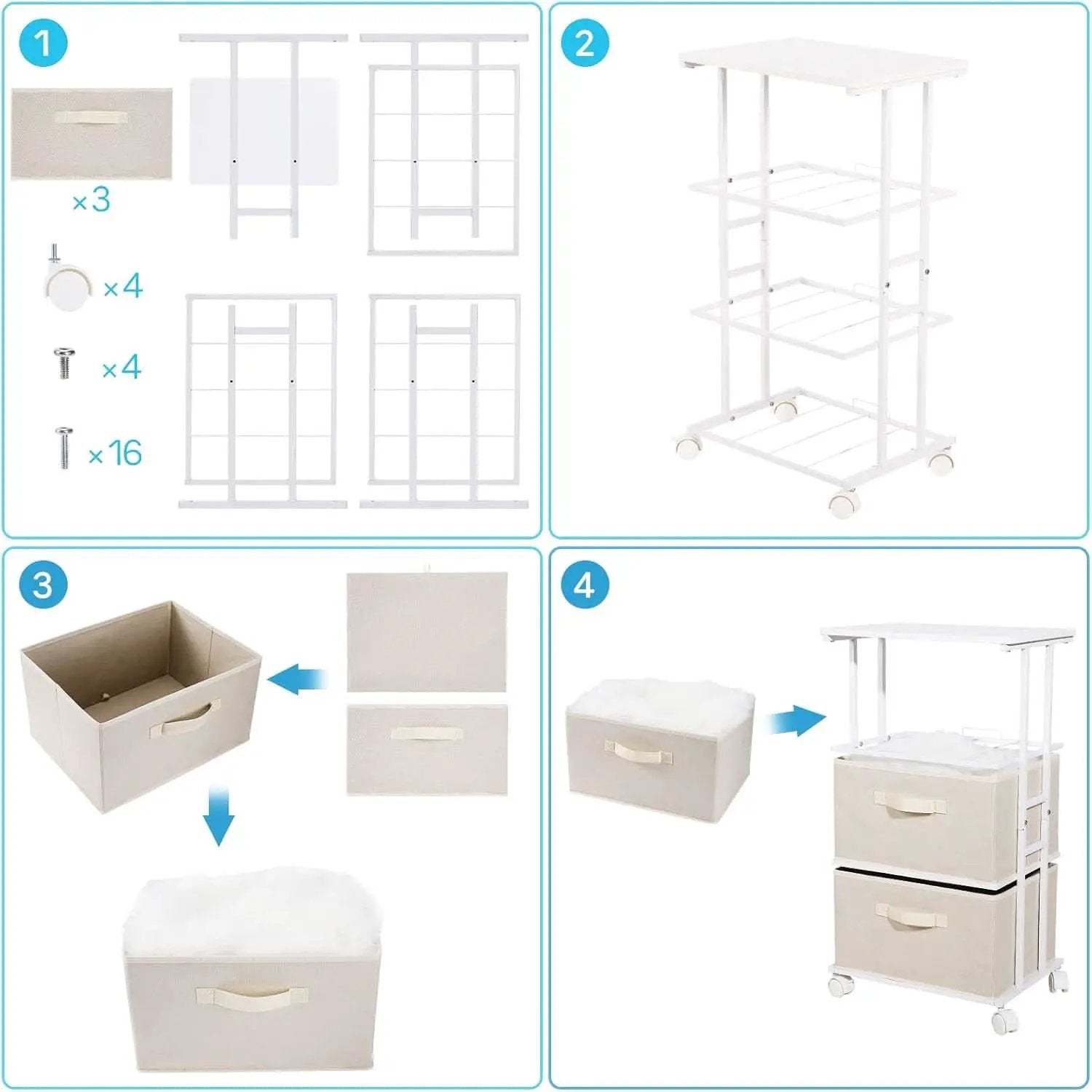 Beige Dresser Tower With 3 Drawers And Wood Top Fabric from PriceLows™