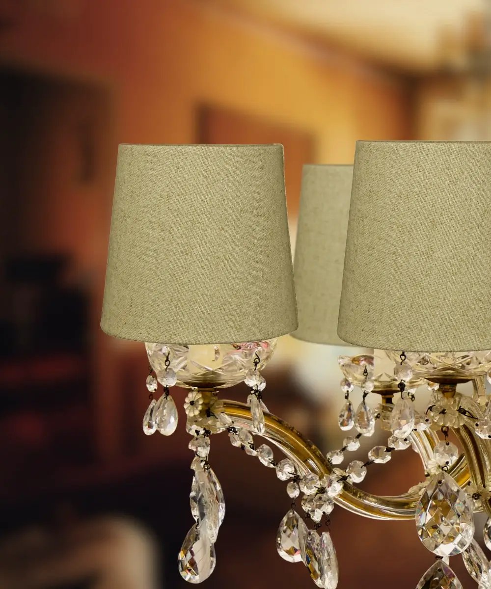 Clip On Drum Lamp Shades | 6W X 5H | Sand Linen Fabric | Set Of 6