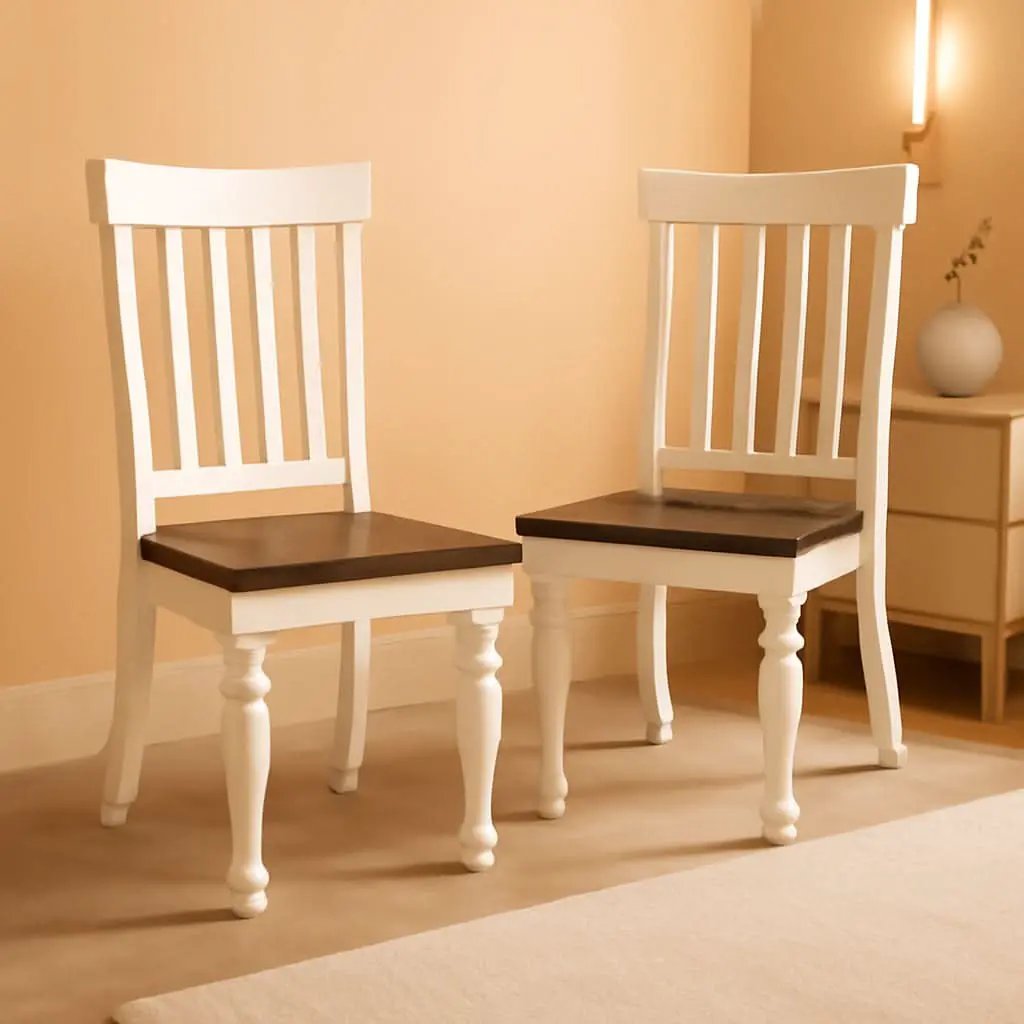 Dining Chair Set of 2 Two Tone Ivory Charcoal Slat Back from PriceLows™