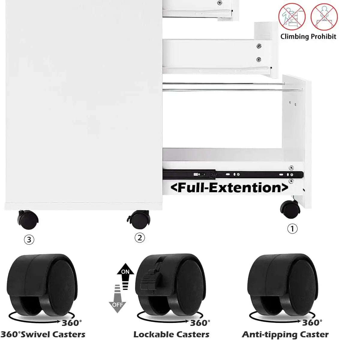 Three Drawer White Wood Mobile File Cabinet Under Desk Storage For Home Office Organization from PriceLows™