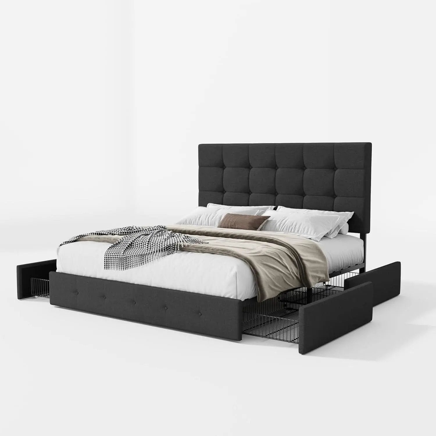 Upholstered Queen Platform Bed Frame With 4 Storage Drawers from PriceLows™