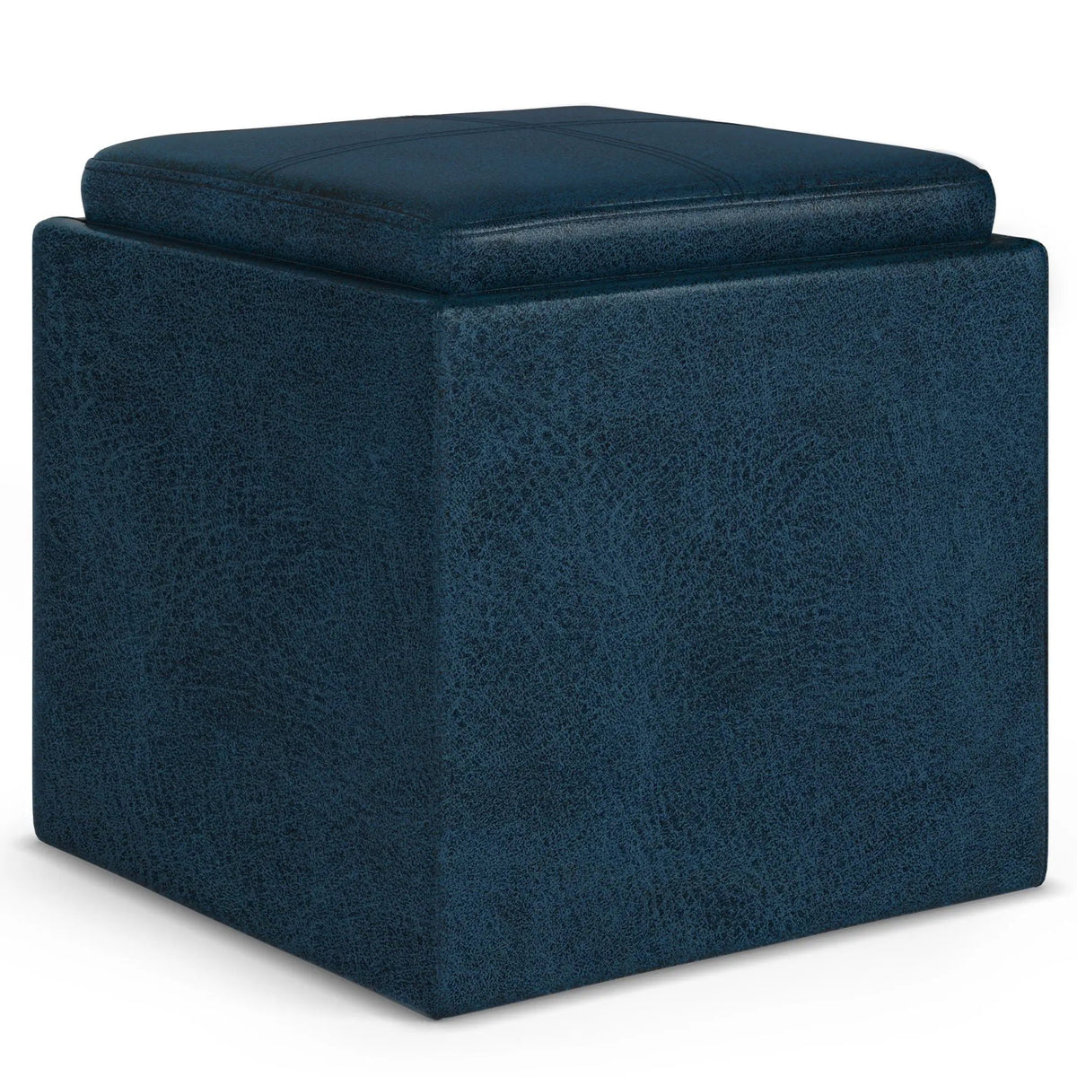 Rockwood Upholstered Cube Ottoman | Flip Over Serving Tray | Large Interior Storage | 16.9 Inch Cube