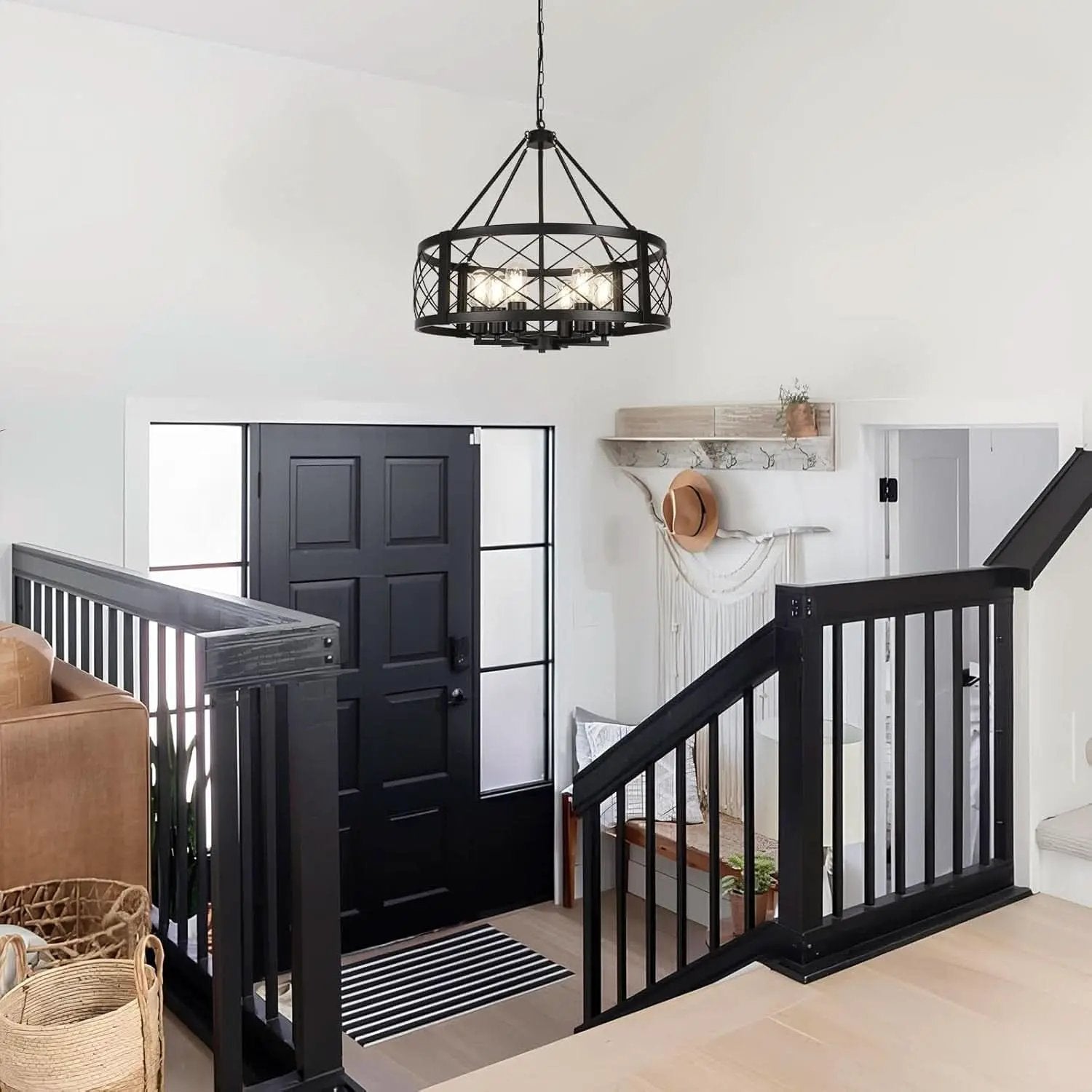 6 Light Black Rustic Drum Chandelier For Dining Room from PriceLows™