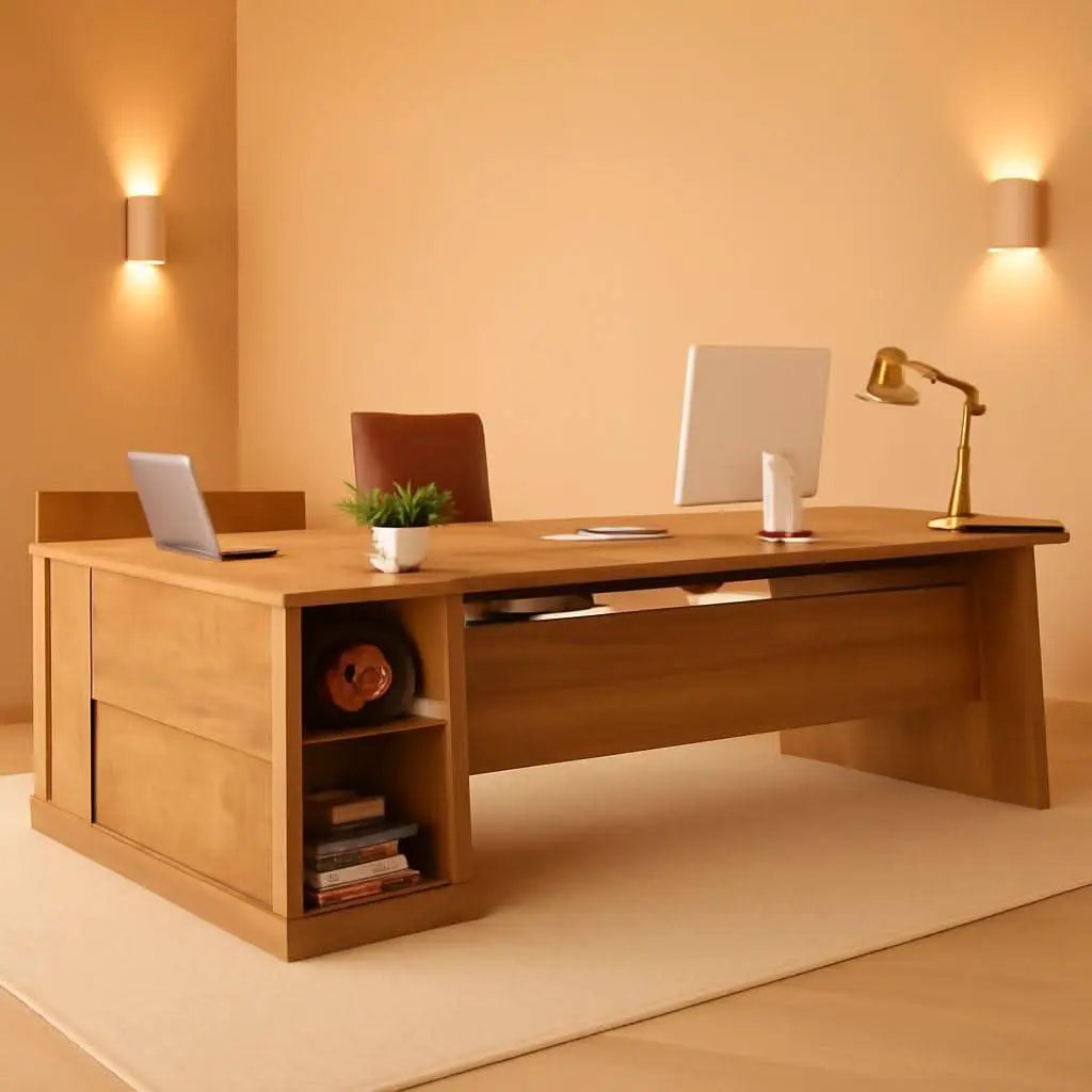 Executive Corner Desk 78 Inch Drawers Brown Shelves from PriceLows™