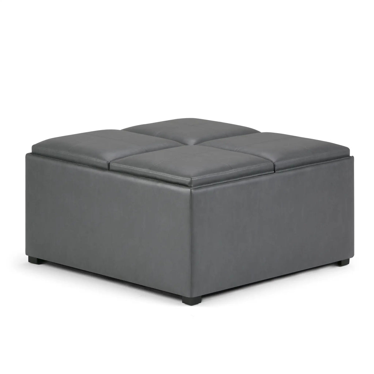Avalon Square Storage Ottoman | Coffee Table Design | Four Flip Over Serving Trays | 35 Inch Width