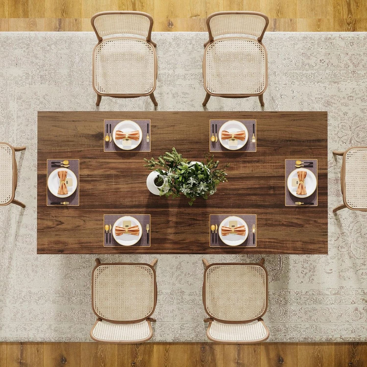 63 Inch Farmhouse Dining Table Vintage Brown Elegant from PriceLows™