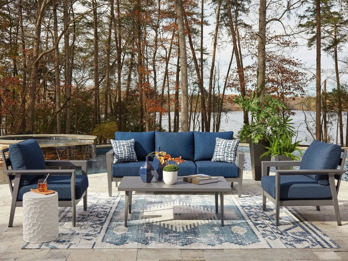 Gali Sofa / Chairs / Table Set (Set of 4) | 78.25 x 33.25 x 36.25 in | Polyester & Fabric | Gray / Blue