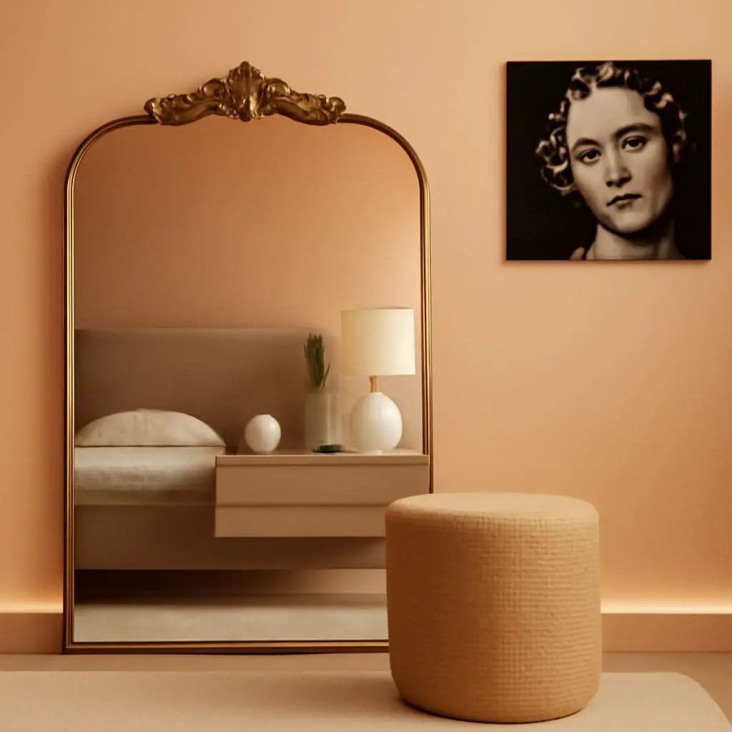 Vintage Gold Mirror 36 By 30 Inch Arched Metal Frame from PriceLows™