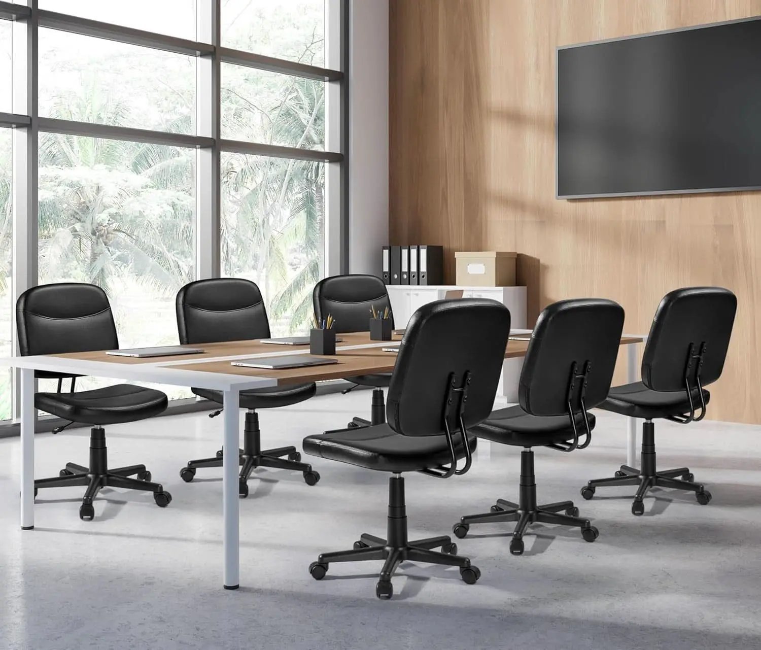 Armless Ergonomic Office Chair Black PU Leather Swivel from PriceLows™
