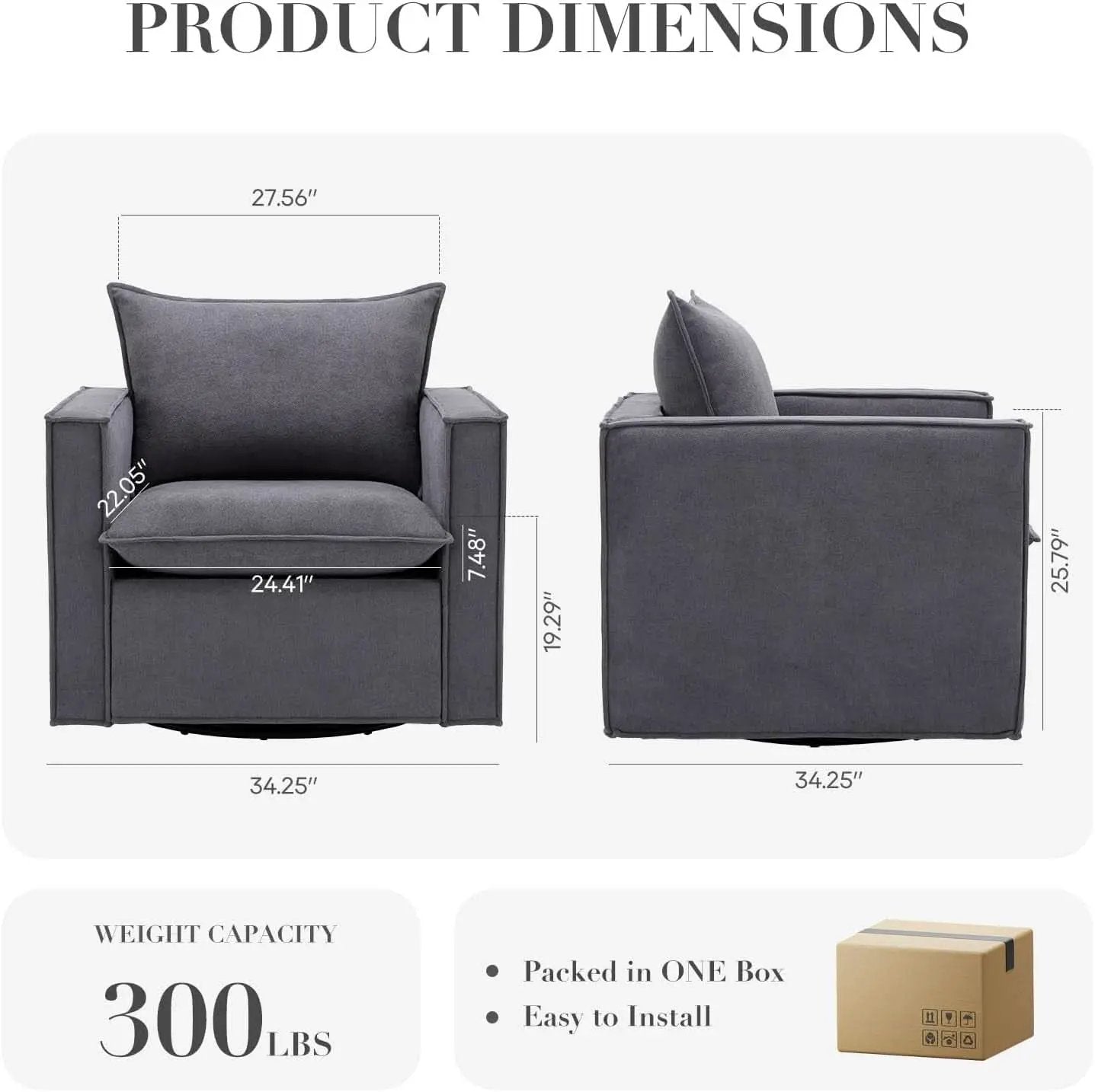 Grey Upholstered Swivel Armchair Twin Pack LivingRoom from PriceLows™