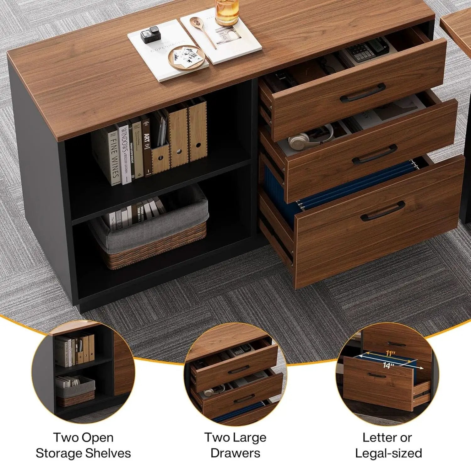63 Inch L Shaped Executive Desk With Storage Shelves from PriceLows™