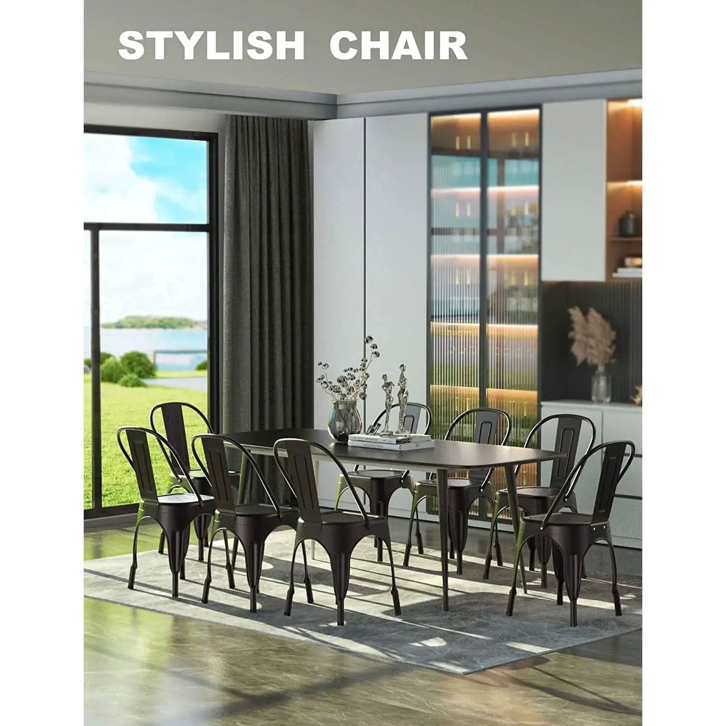 Stackable Tolix Style Metal Dining Chair Black Set of 4 from PriceLows™