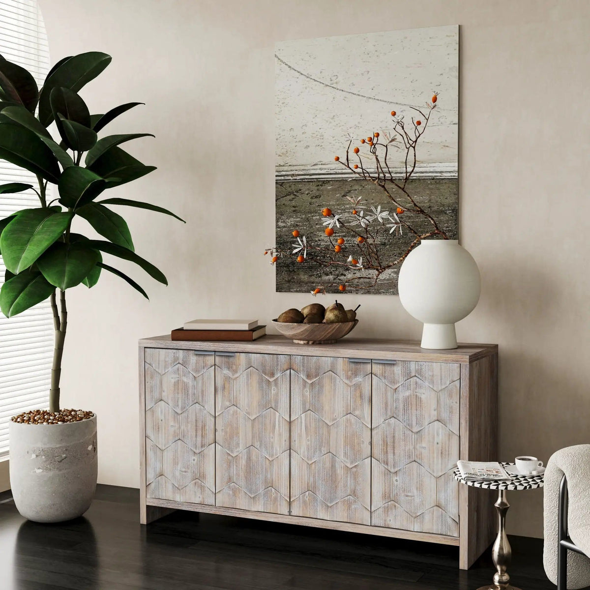 Accent Cabinet Farmhouse Style 4 Door Wooden Cabinet Sideboard Buffet Server Cabinet | 59.84 x 15.7 x 31.49 in | Metal & Wood | Dining Room