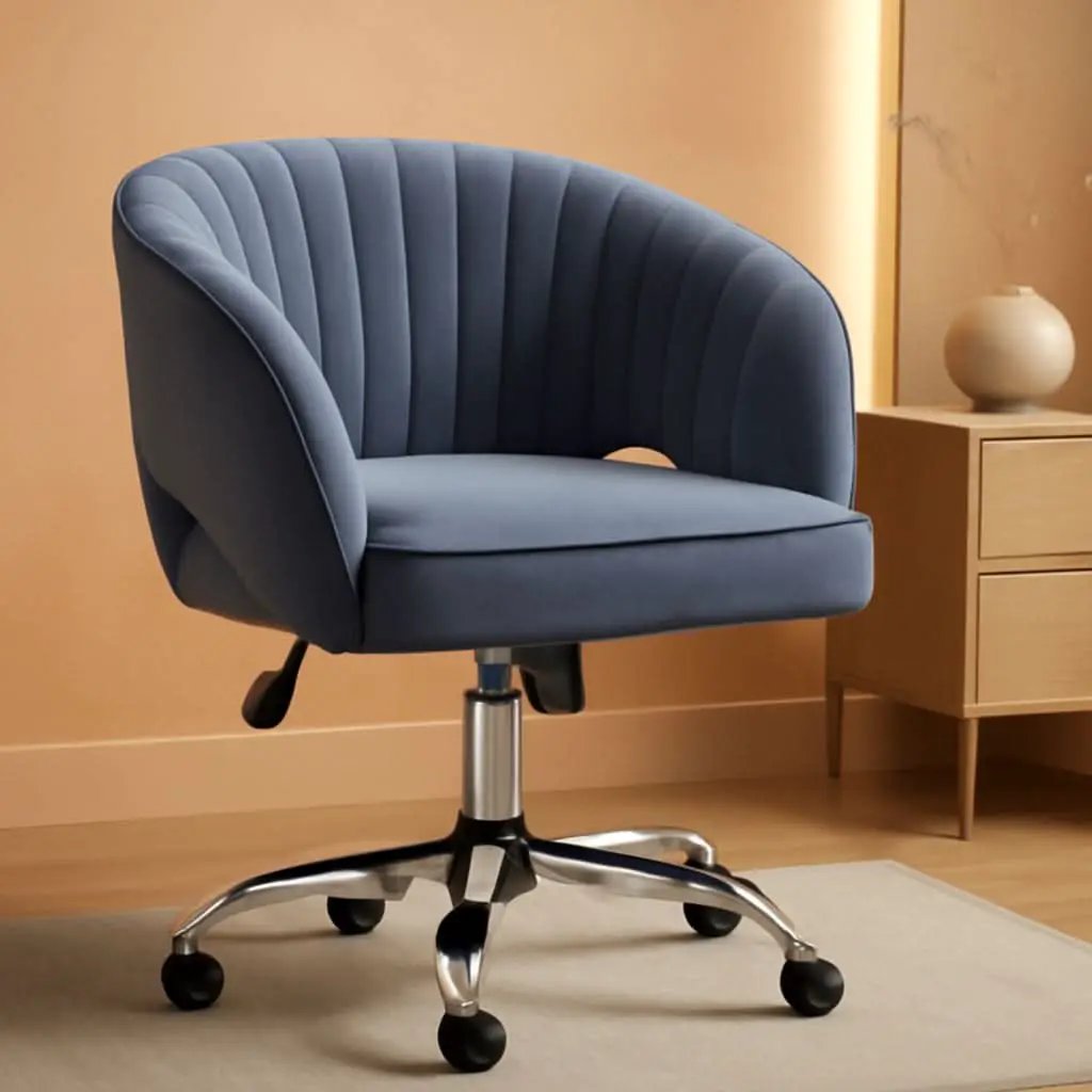Dark Gray Velvet Swivel Office Chair Tufted Barrel Back from PriceLows™
