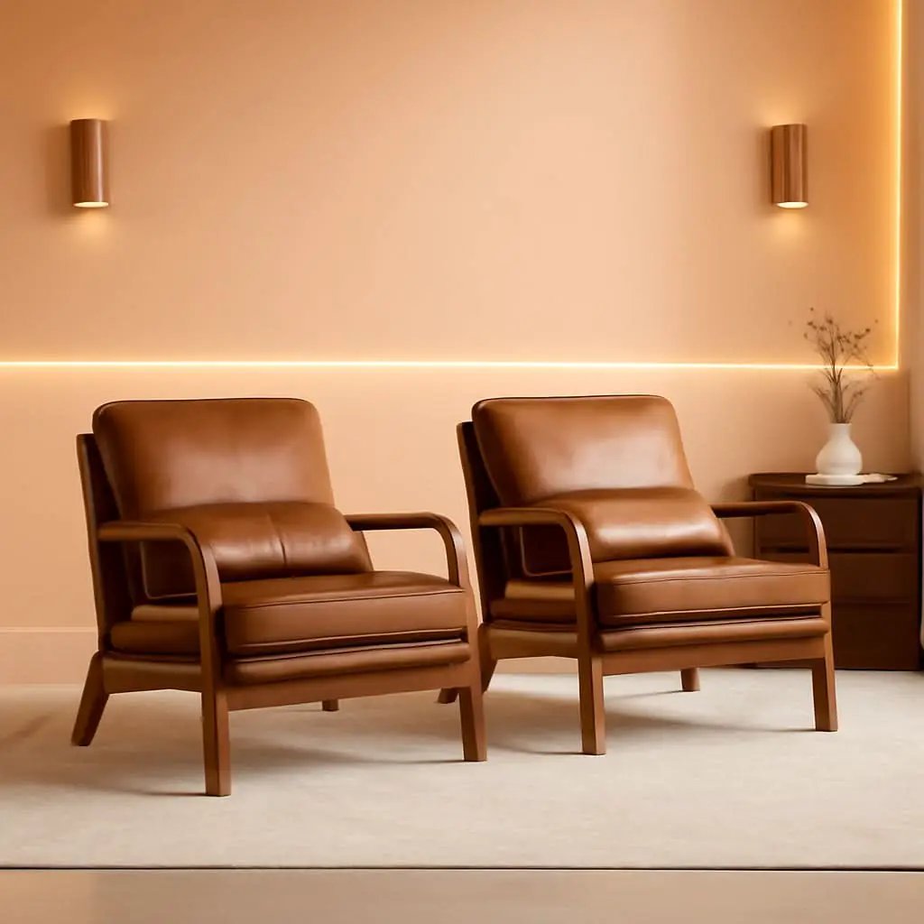 Brown Microfiber Midcentury Modern Accent Chair Set from PriceLows™