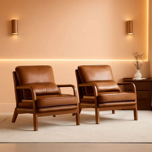 Brown Microfiber Midcentury Modern Accent Chair Set from PriceLows™