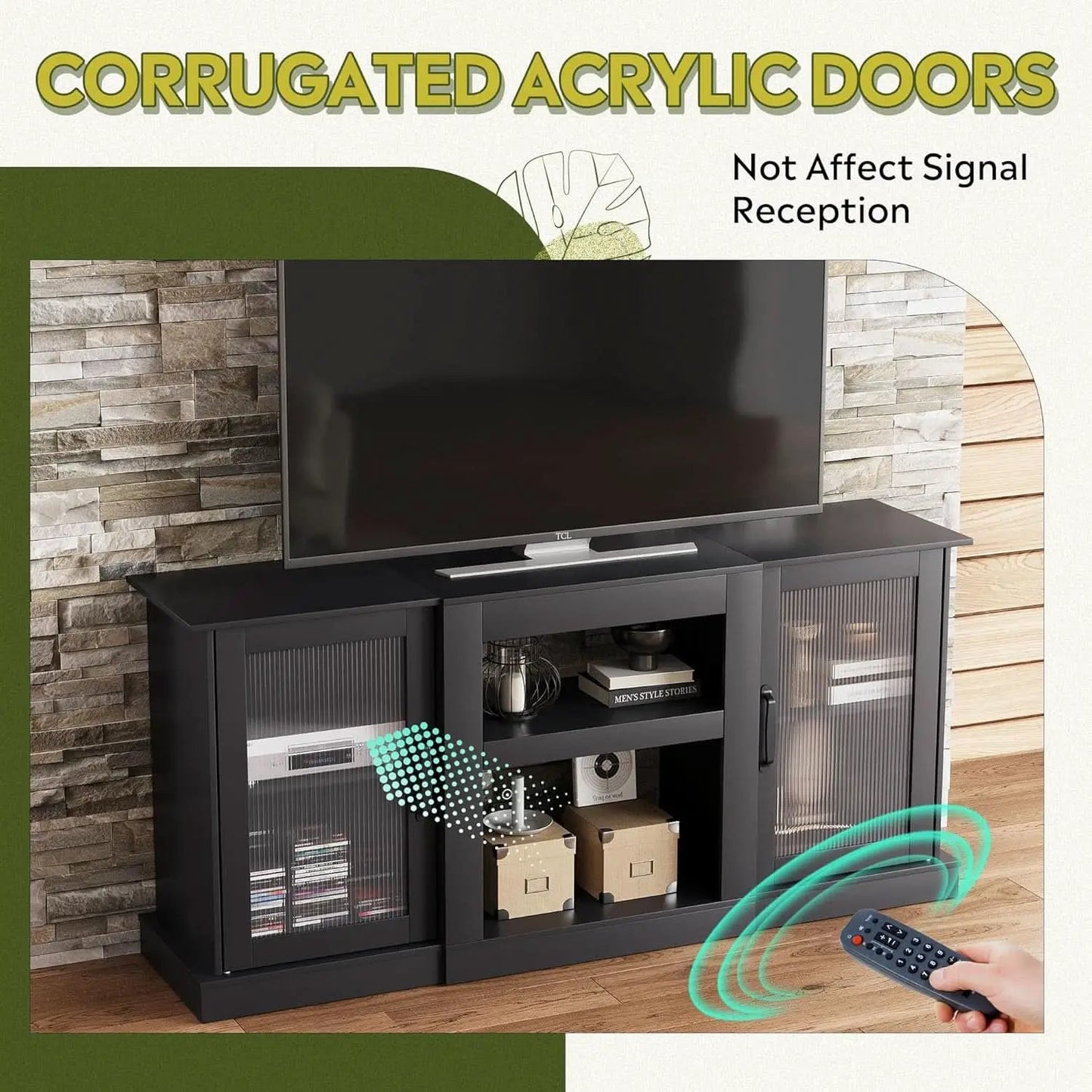 Retro TV Stand For 65 Inch TV With Storage And Open Shelves Black from PriceLows™