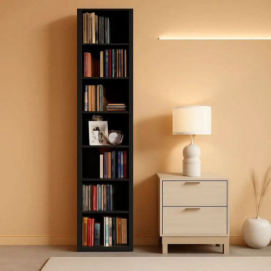 Tall Narrow Bookshelf 8 Tiers Vintage Black Corner Bookcase from PriceLows™