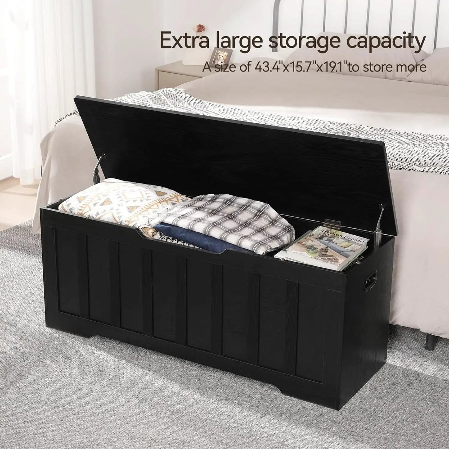 Black 47.2 Inches SolidWood Oversized Storage Bench from PriceLows™