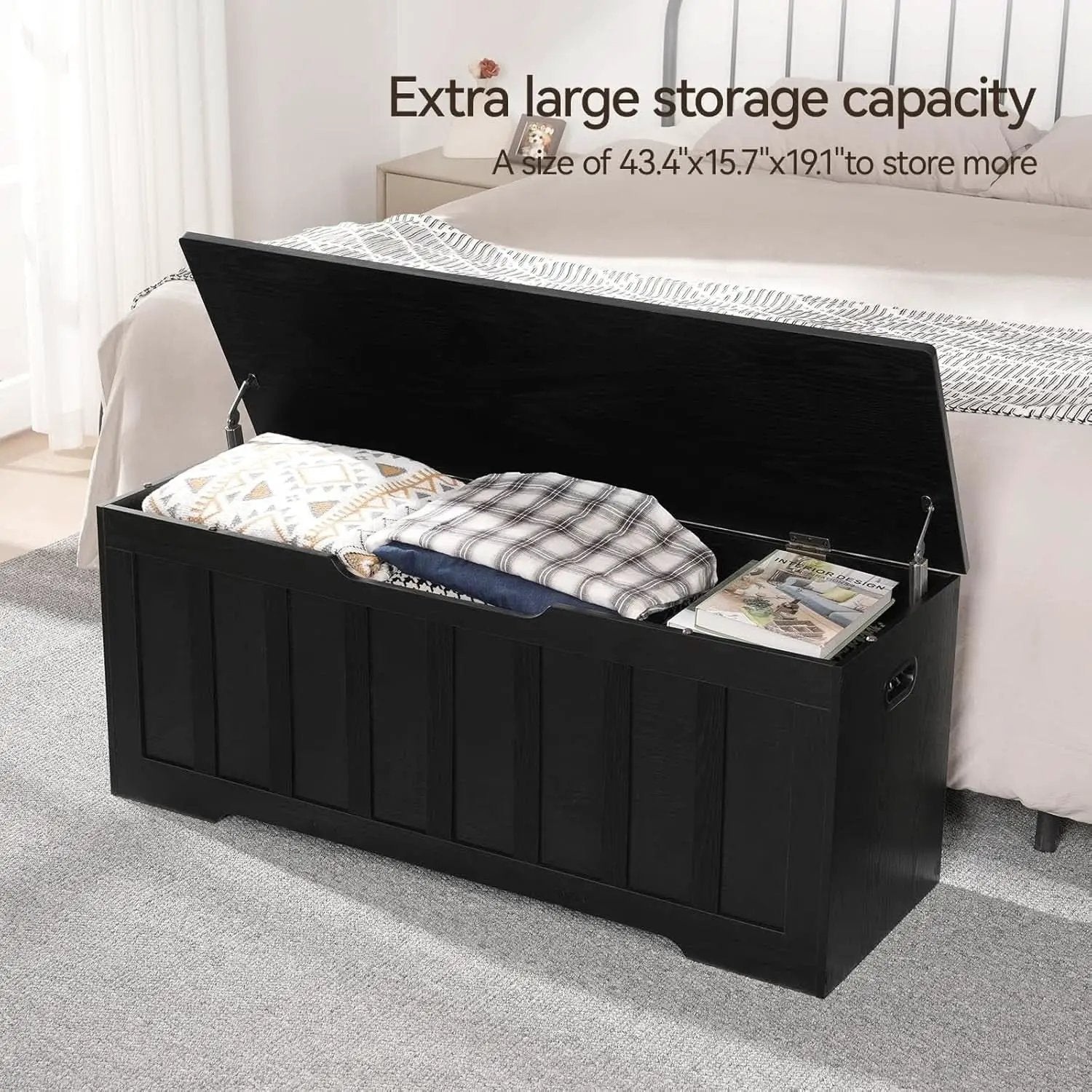 Black 47.2 Inches SolidWood Oversized Storage Bench from PriceLows™