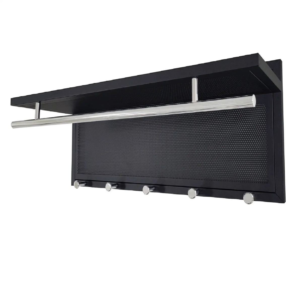 Wall Mounted Coat Rack | 5 Metal Hooks | Storage Shelf And Hanging Bar