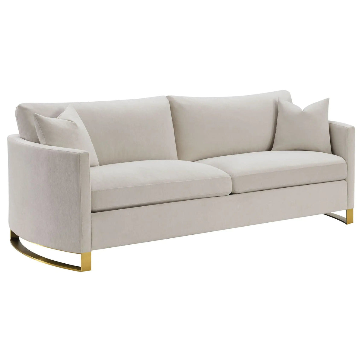 Corliss Upholstered Curved Track Arm Sofa | 91 x 36.5 x 36 in | Velvet & Stainless Steel | Beige