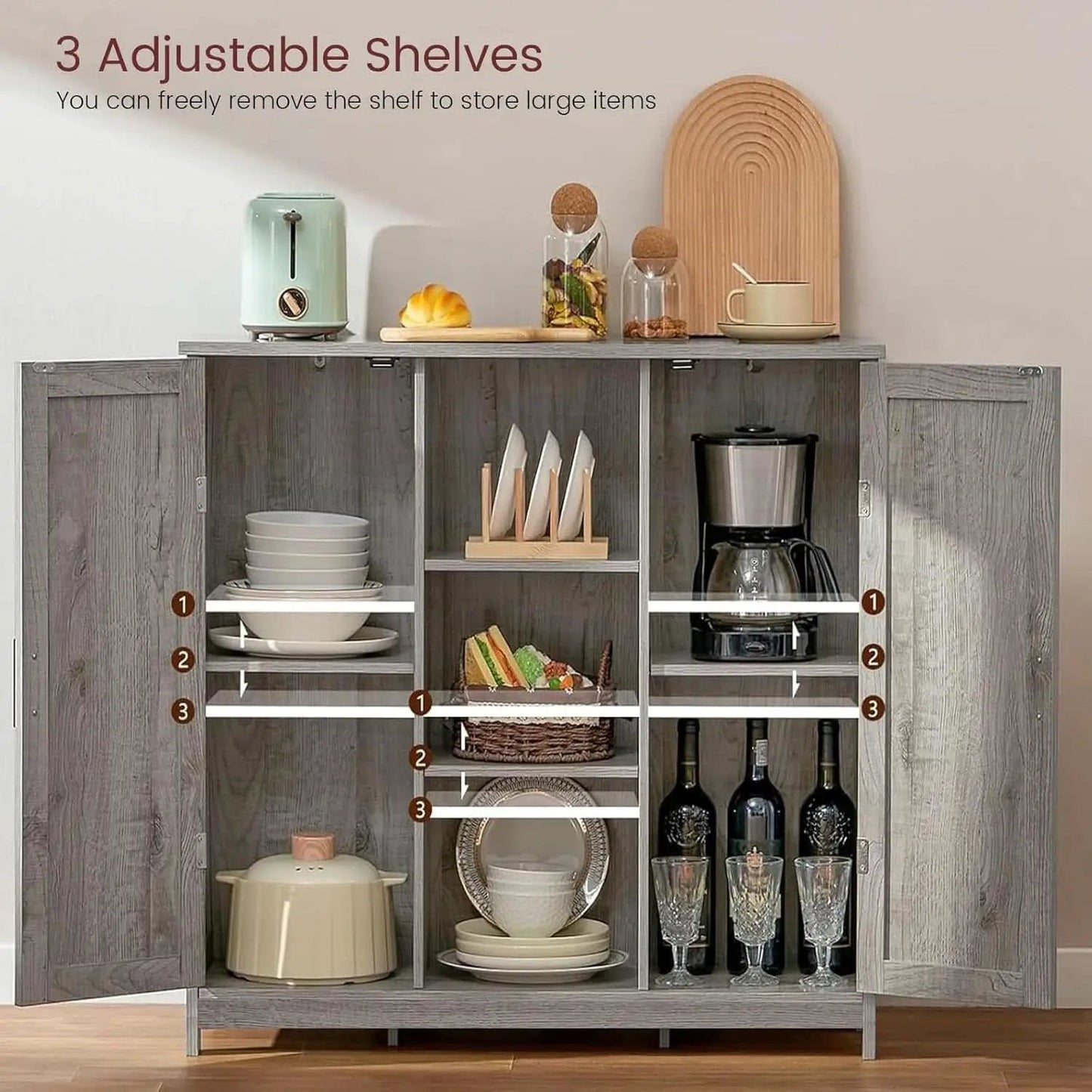 Grey Storage Cabinet With 2 Doors And 4 Adjustable Shelves from PriceLows™