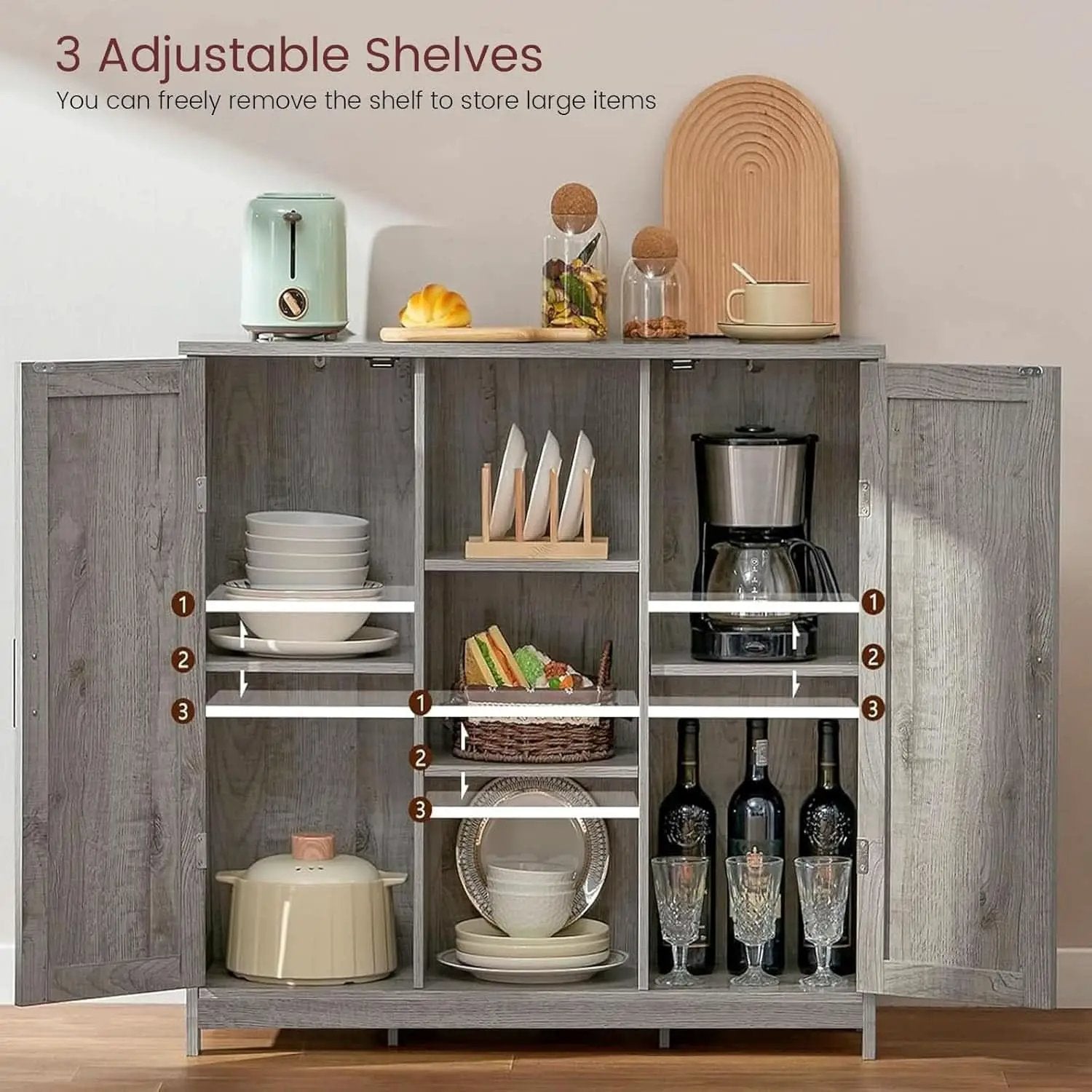 Grey Storage Cabinet With 2 Doors And 4 Adjustable Shelves from PriceLows™