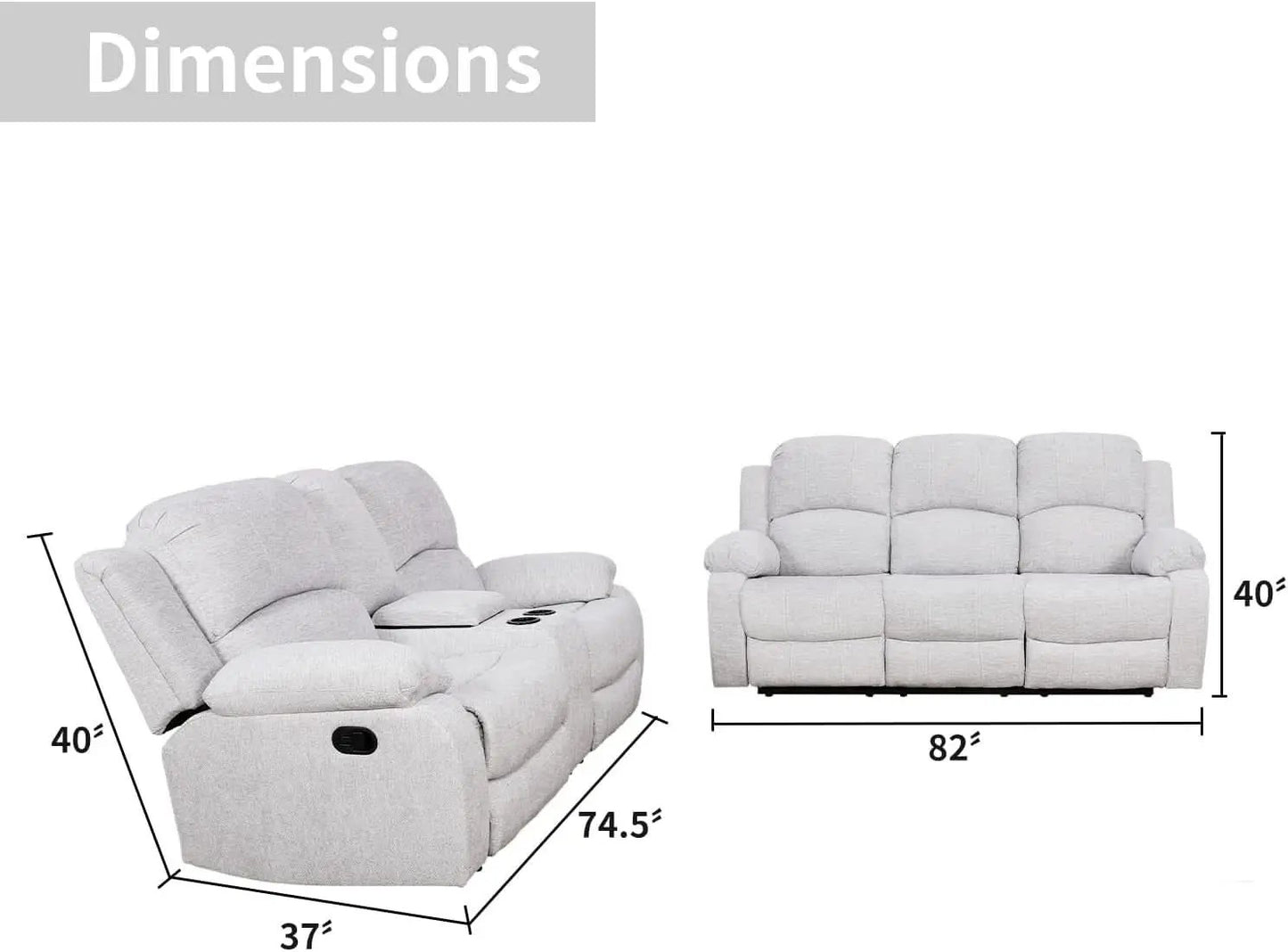 Grey Linen Recliner Sofa Set Featuring Drop Down Table from PriceLows™