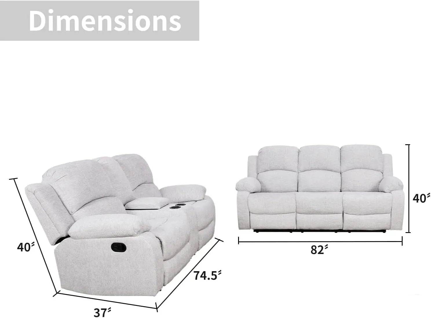 Grey Linen Recliner Sofa Set Featuring Drop Down Table from PriceLows™