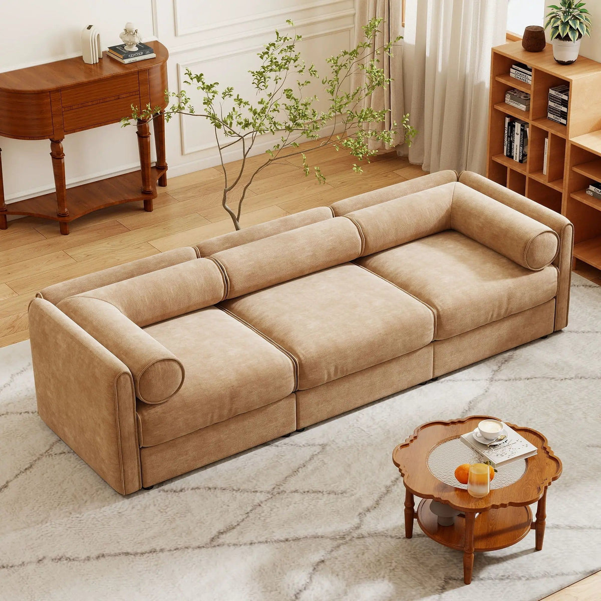 Stylish Sofa With Storage Seat And Cylindrical Backrest | Stationary Sofa | Living Room Furniture | Living Room