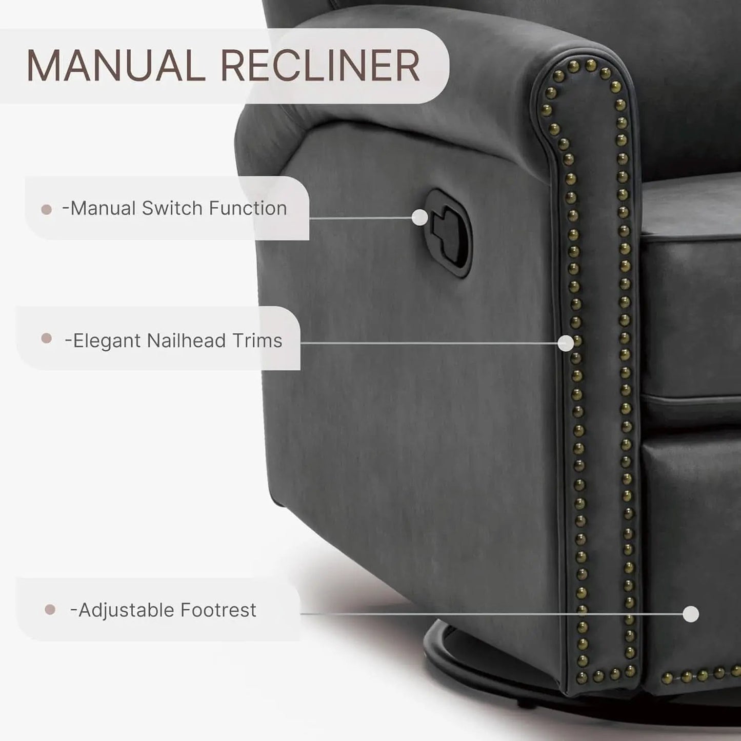 Large Leather Recliner Chair With Swivel Rocker Living Room from PriceLows™