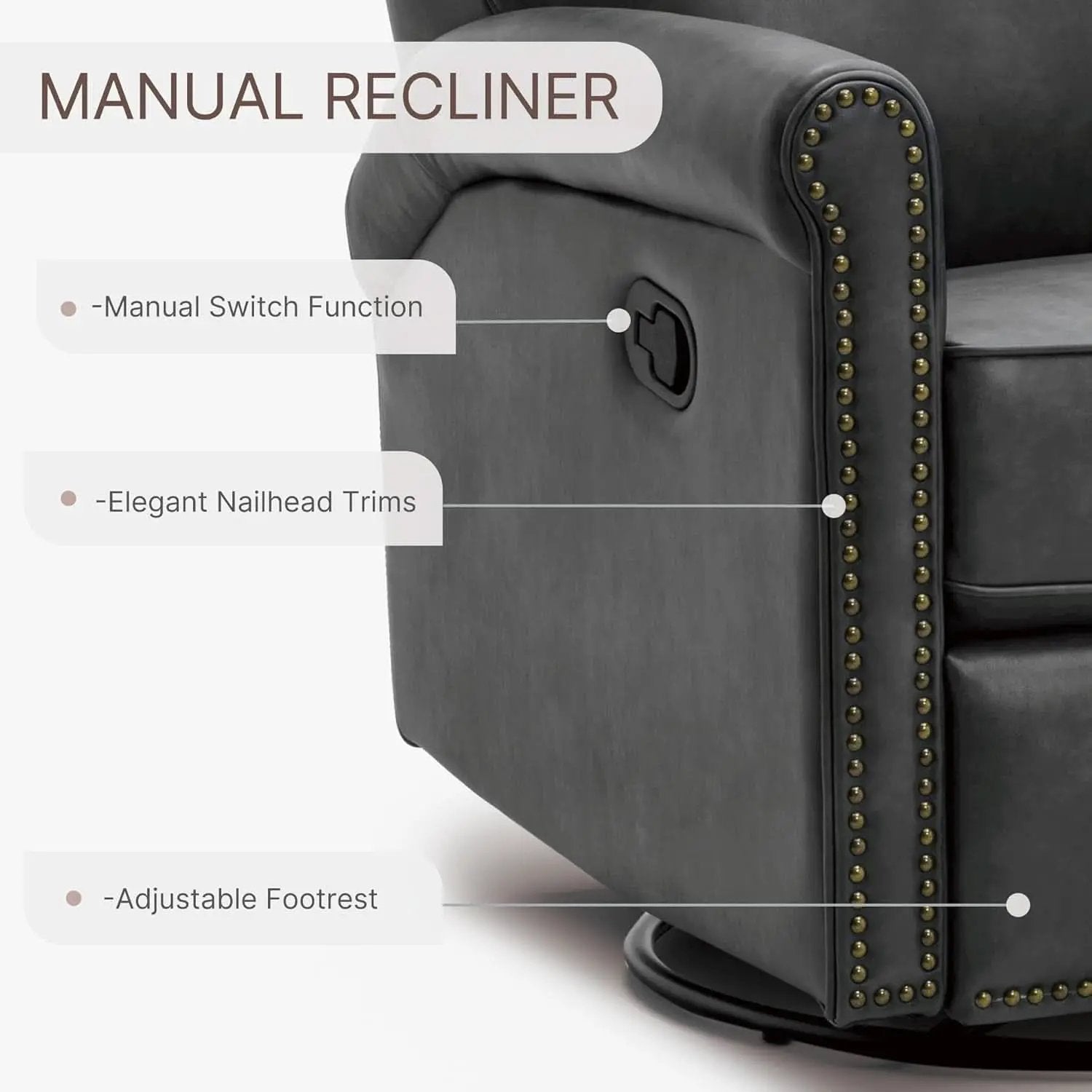 Large Leather Recliner Chair With Swivel Rocker Living Room from PriceLows™