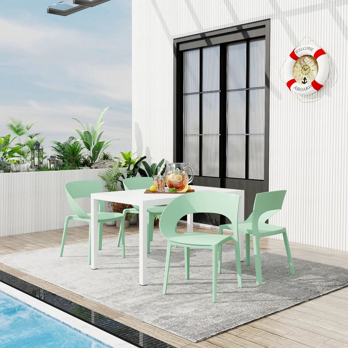 4 Piece Set Of Modern Designed Single Chairs With Long Table | 4-Piece Set | Metal | Outdoor Living