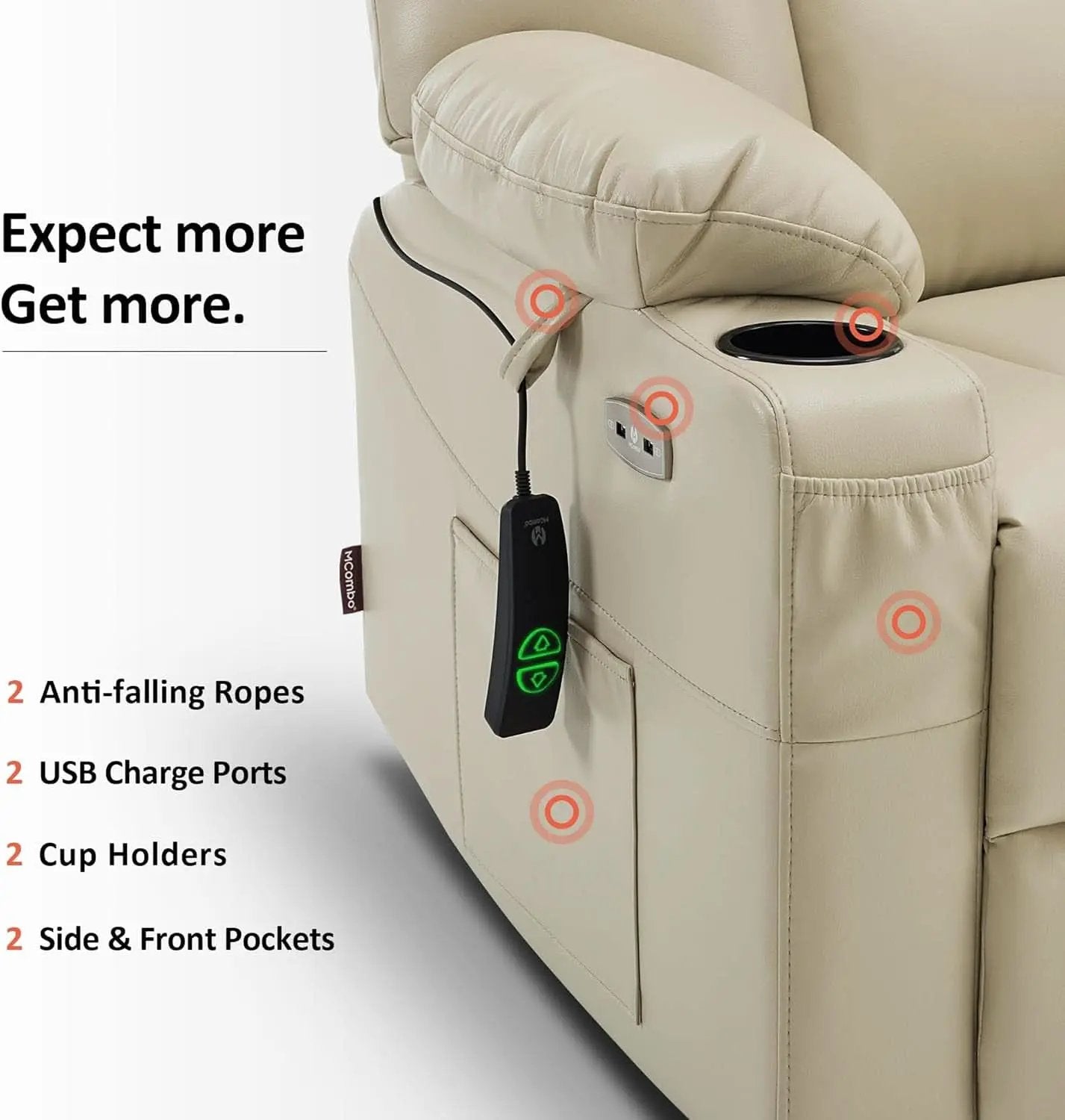 Beige Large Power Lift Recliner Chair With Massage And Heat from PriceLows™