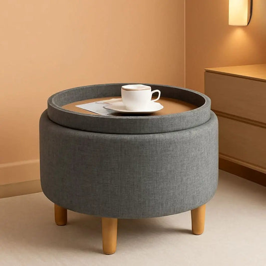 Grey Premium Microfiber Storage Ottoman Large Tray from PriceLows™