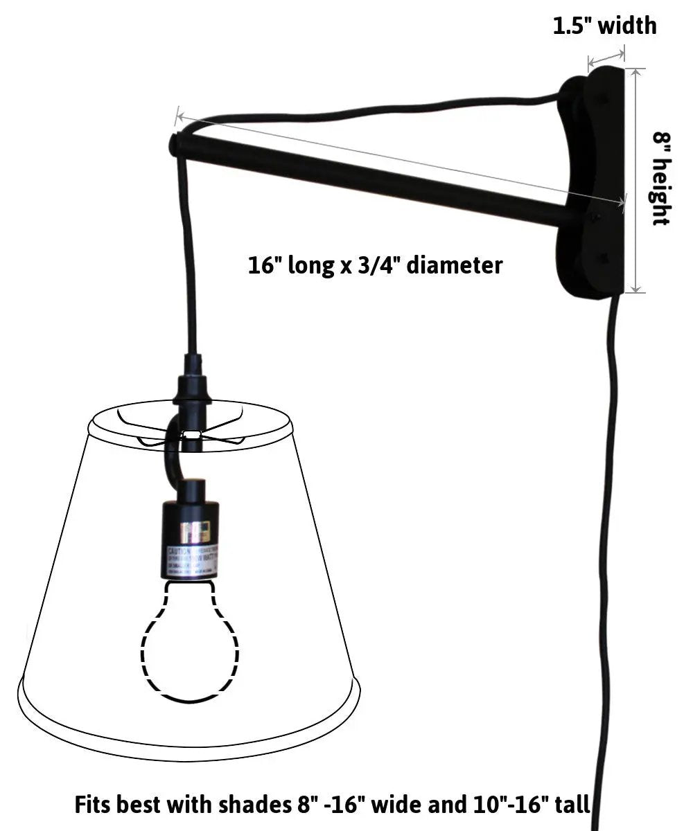 Wall Mount Pendant | Plug In | 12 Inch | Black Shallow Drum Oatmeal