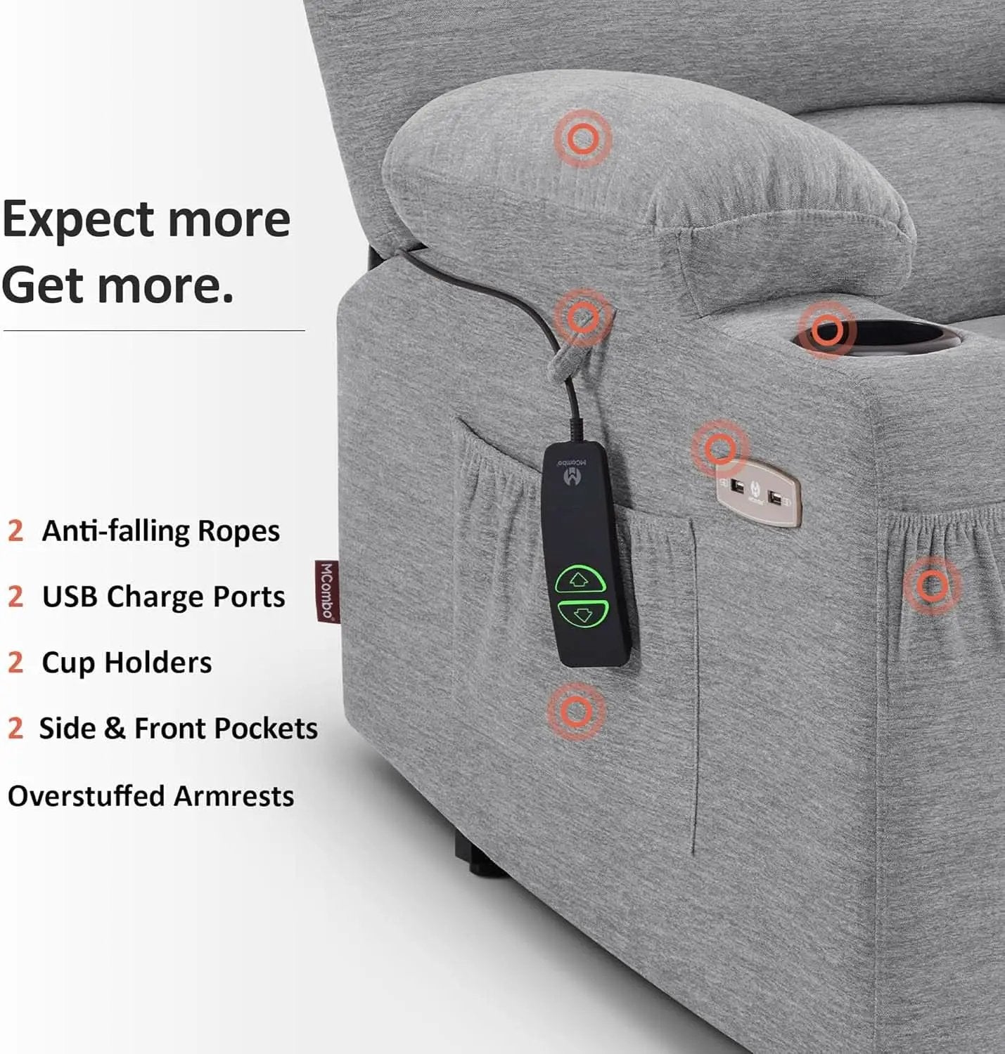 Power Lift Recliner Chair With Massage And Heat Grey Fabric from PriceLows™