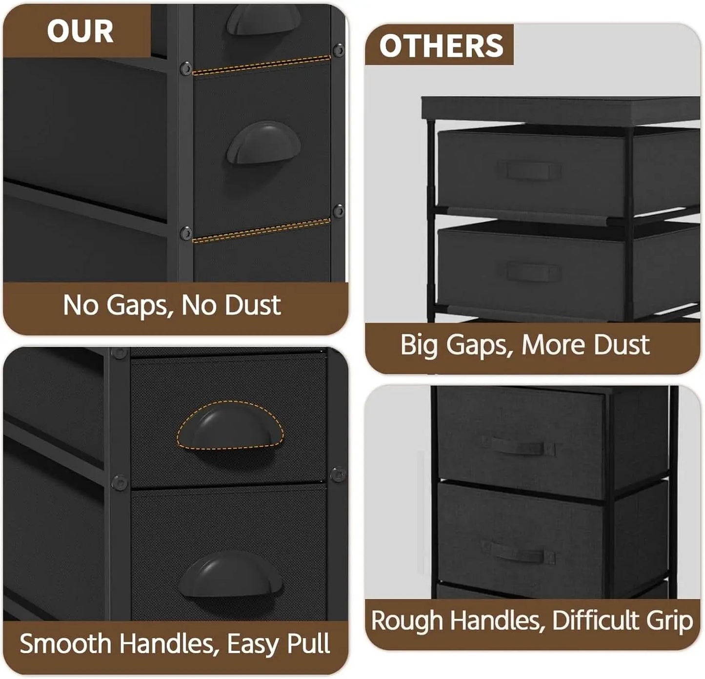 Black SlimStorage Narrow Five Drawer Dresser On Wheels from PriceLows™